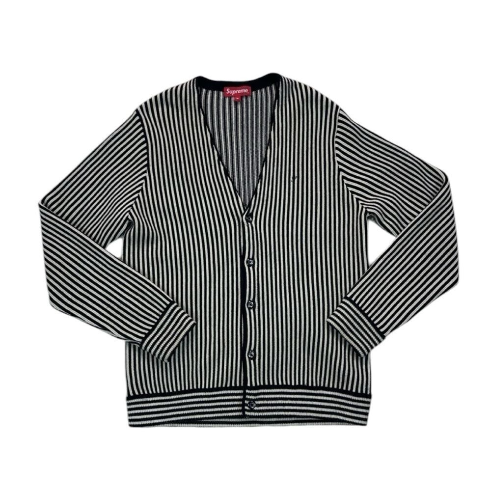 Supreme Knit Acrylic Striped Button Up Cardigan